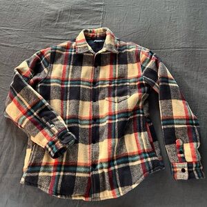 Vintage Jack Threads Plaid Button-Up Jacket in Cream, Navy & Red